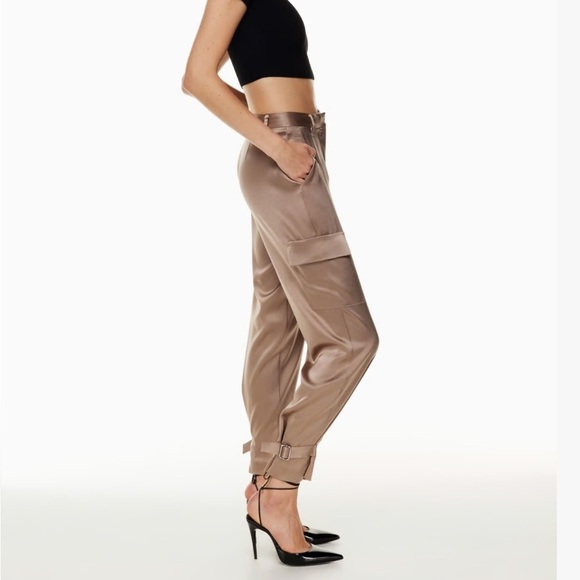 New! Aritzia Babaton Refined Satin Cargo Pant Sz 4 Deep Taupe - Picture 5 of 16